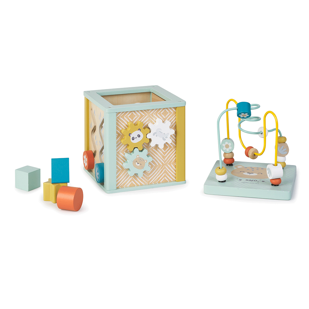 Cub de Activitati Saro Baby , Lemn FSC, 6 Fete Interactive Motricitate Fina 12M+