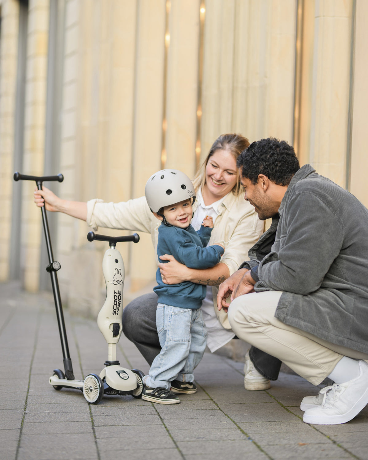 Casca de protectie pentru copii, sistem de reglare magnetic cu led, XXS-S, 45-51 cm, 1 an+, Miffy Ash, Scoot Ride