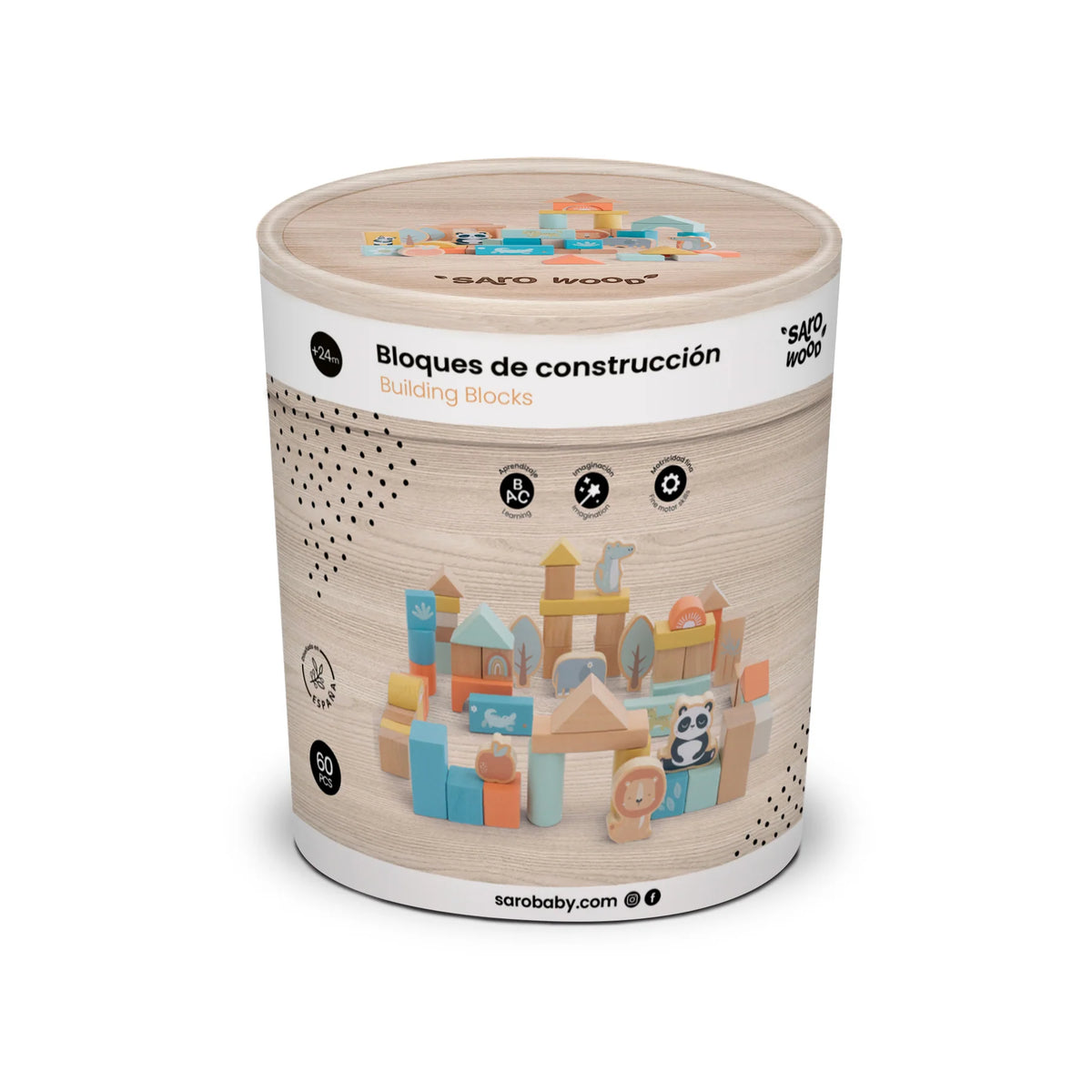 Set 60 Blocuri de Constructie din Lemn FSC Saro Baby Creativitate si Motricitate Fina 24M+
