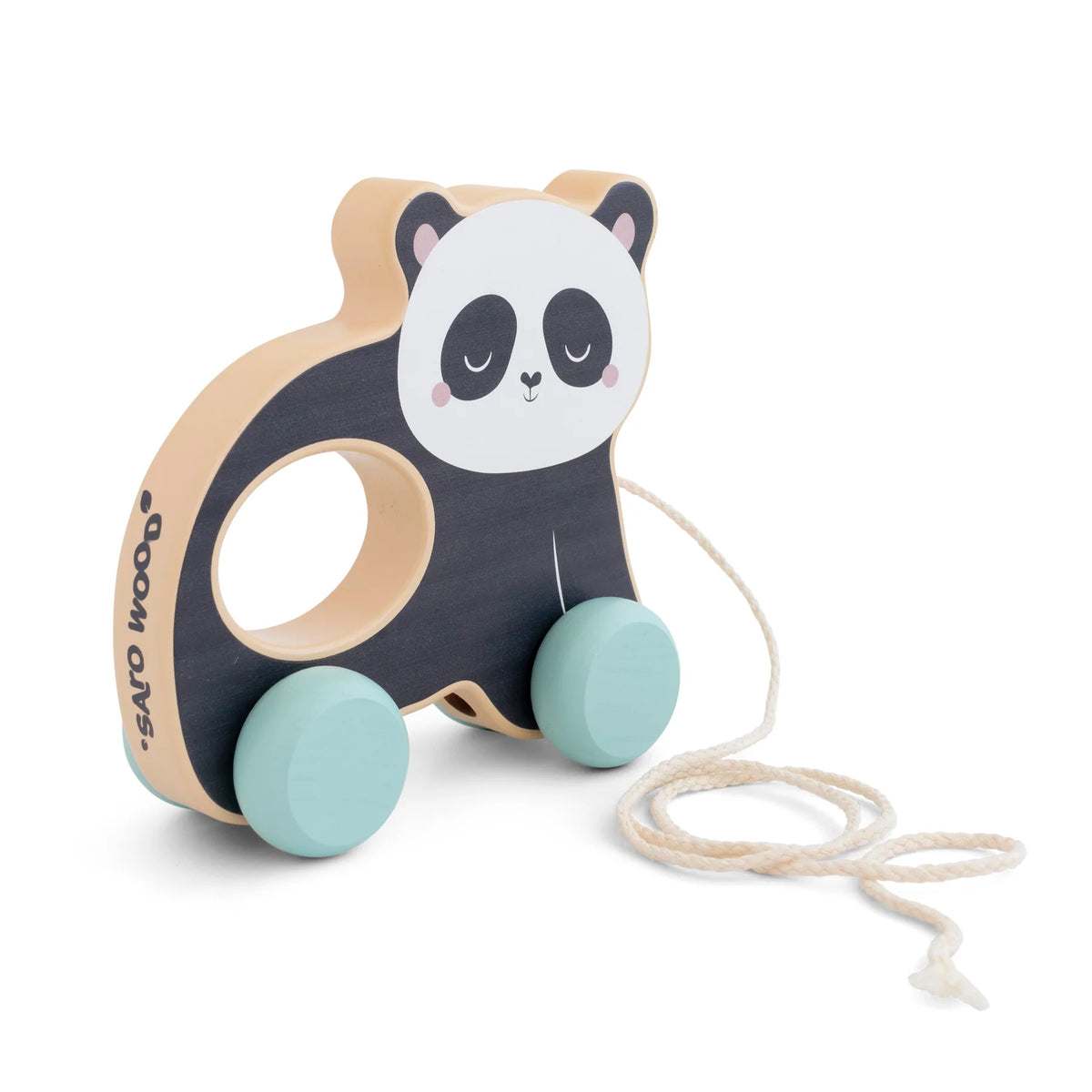 Jucarie de Tras Pull Along Panda Saro Baby , Lemn FSC, Funie Bumbac Primii PaE i 12M+
