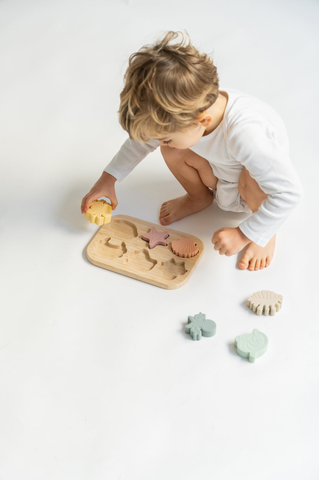 Puzzle Sea Life Saro Baby , Silicon Alimentar E i Bambus, Dentitie Forme E i Culori 9M+