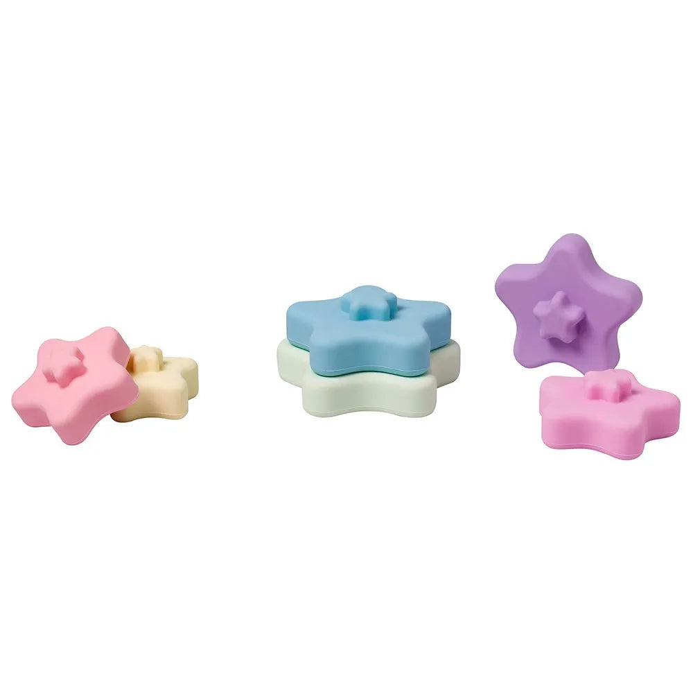 Jucarie Dentitie E i Stivuire Saro Baby Rainbow , 6 Stele Silicon Alimentar Curcubeu 0M+