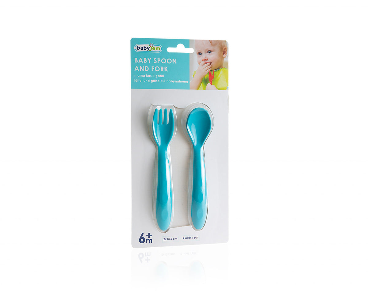 Set lingurita si furculita BabyJem (Culoare: Albastru)