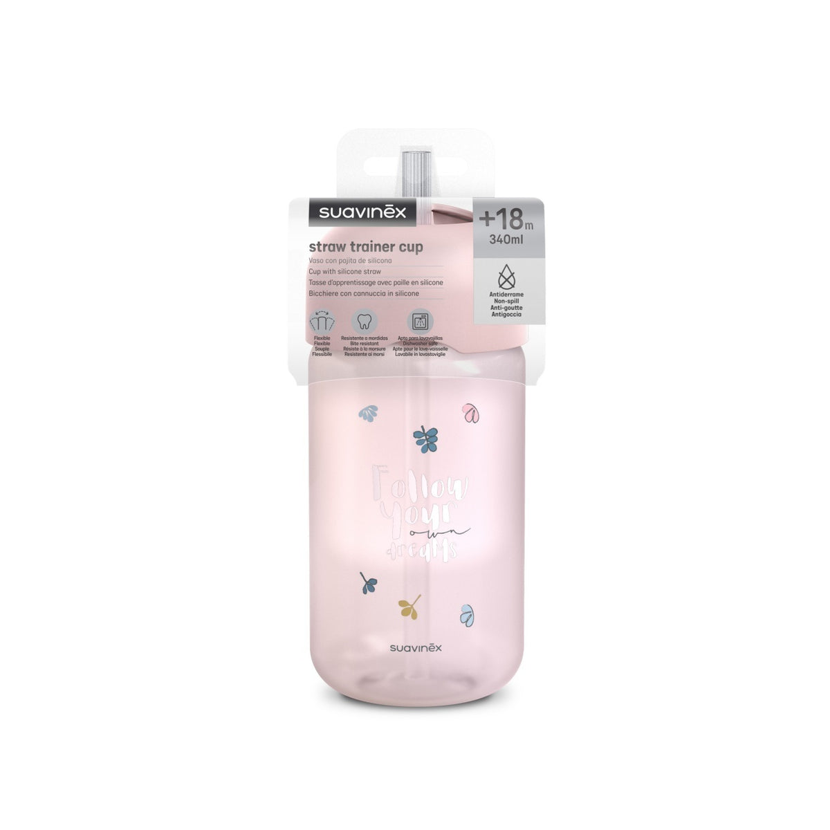 Sticlă de apă fără picurare, Bears, 340 ml, roz, Suavinex