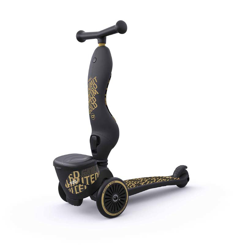 Trotineta copii cu sezut, suport jucarie, transformabila 2in1, HighwayKick 1 Lifestyle Black Gold Limited, 1-5 ani, pana la 50 kg, Scoot Ride