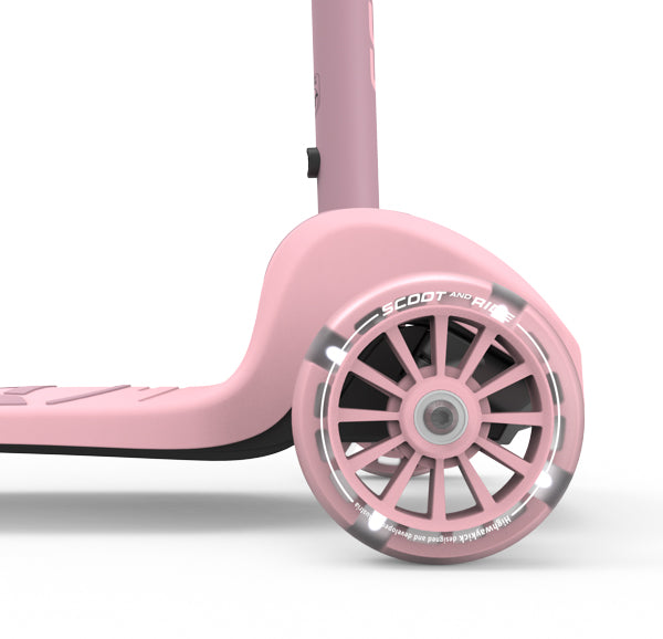 Trotineta copii pliabila, reglabila, roti luminoase, Highwaykick 3S Led Rose, 3+ ani, pana la 50 kg, Scoot Ride