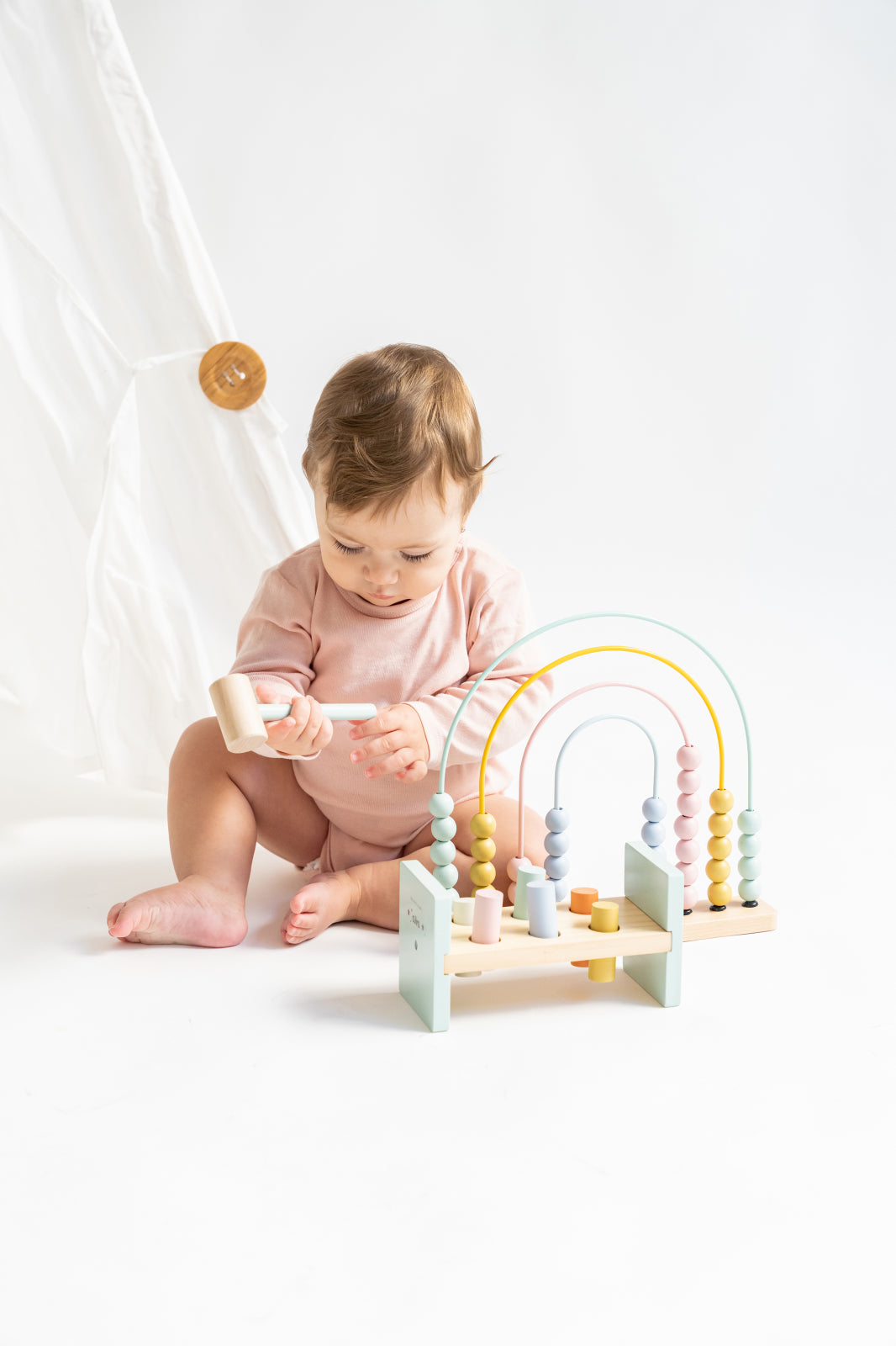 Abac Curcubeu din Lemn Saro Baby ,   Numarare E i Culori   Jucarie Educativa E i Decorativa 12M+