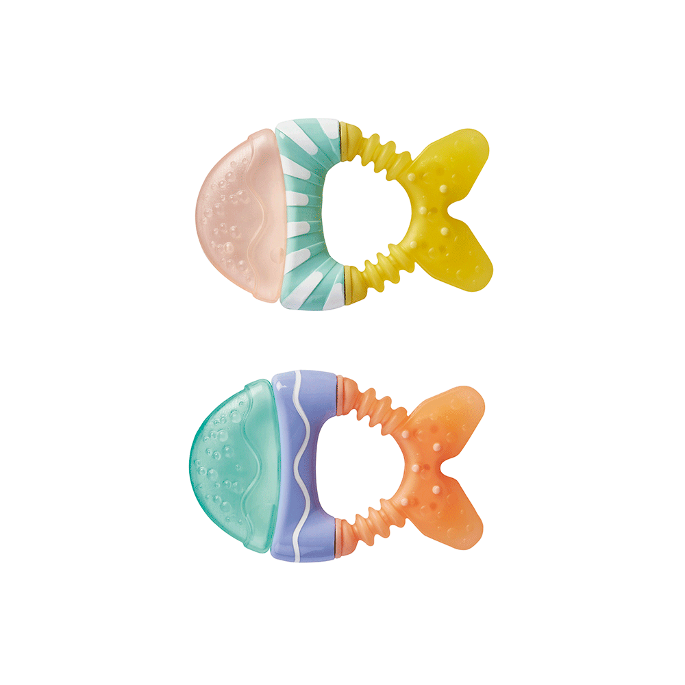 Jucarie dentitie cu apa, set 2 bucati,   Little Fish   - Orange   Yellow