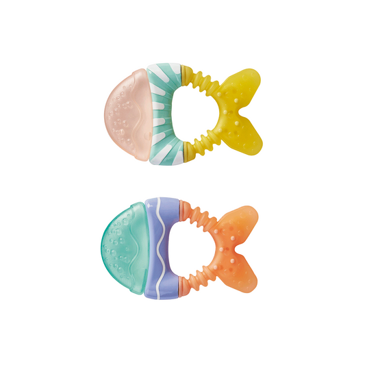 Jucarie dentitie cu apa, set 2 bucati,   Little Fish   - Orange   Yellow