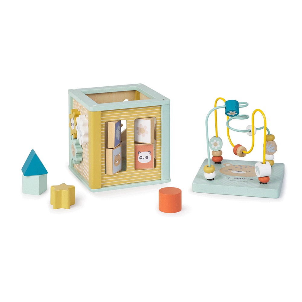 Cub de Activitati Saro Baby ,   Lemn FSC, 6 Fete Interactive   Motricitate Fina 12M+