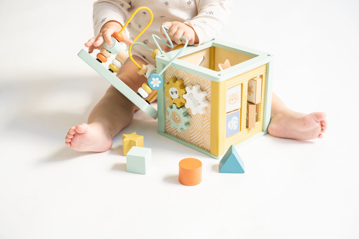 Cub de Activitati Saro Baby ,   Lemn FSC, 6 Fete Interactive   Motricitate Fina 12M+