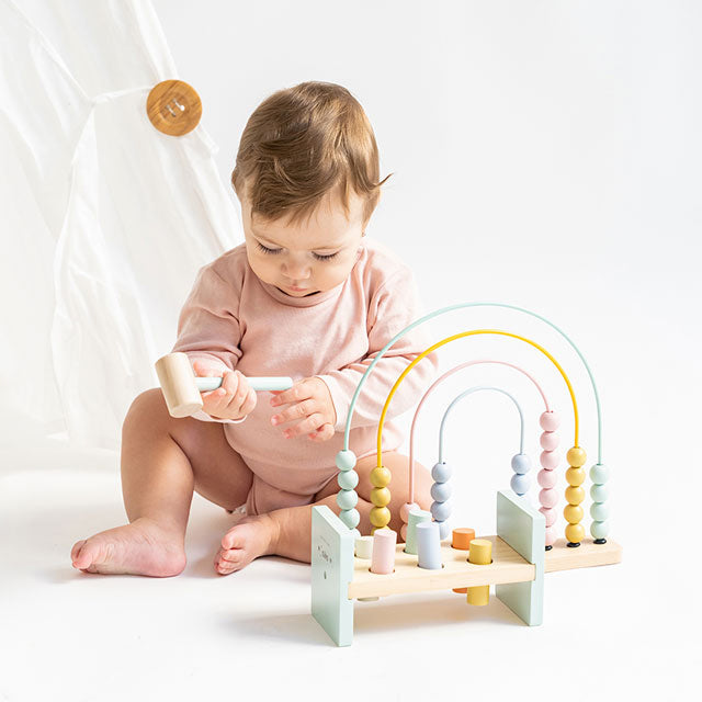Abac Curcubeu din Lemn Saro Baby ,   Numarare E i Culori   Jucarie Educativa E i Decorativa 12M+