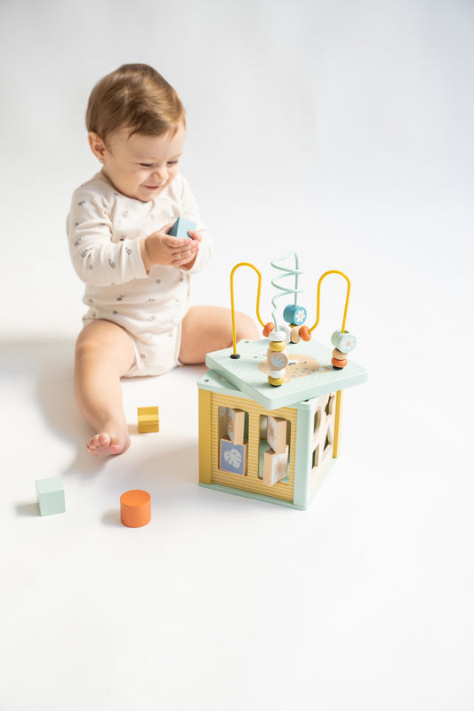 Cub de Activitati Saro Baby ,   Lemn FSC, 6 Fete Interactive   Motricitate Fina 12M+