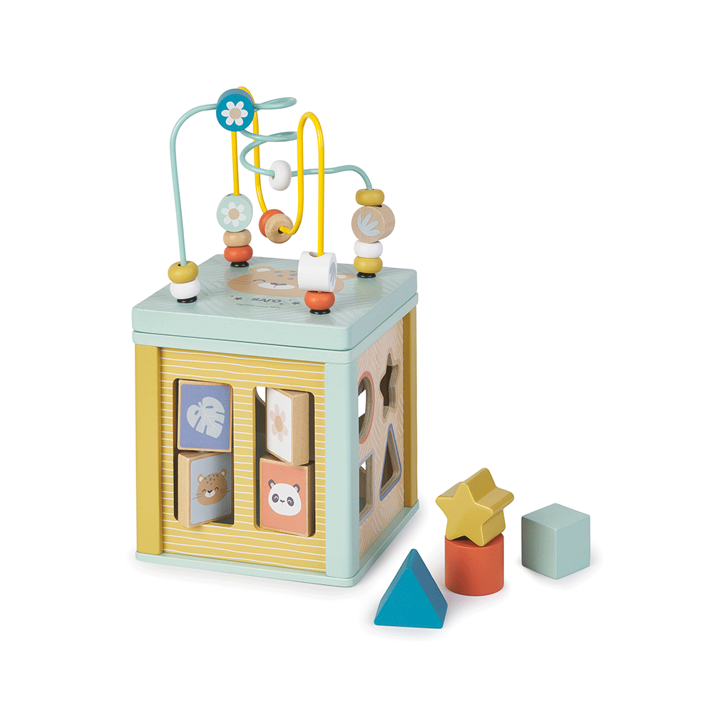 Cub de Activitati Saro Baby ,   Lemn FSC, 6 Fete Interactive   Motricitate Fina 12M+