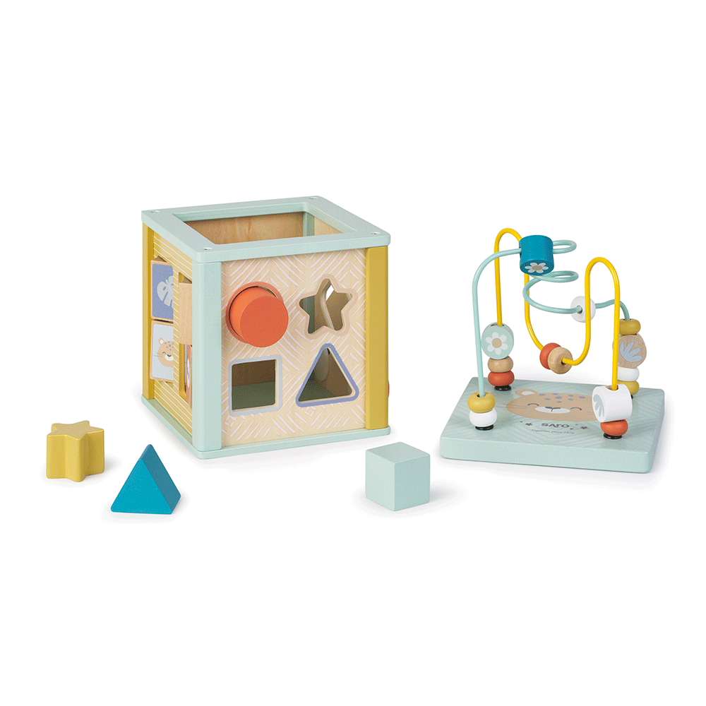 Cub de Activitati Saro Baby ,   Lemn FSC, 6 Fete Interactive   Motricitate Fina 12M+
