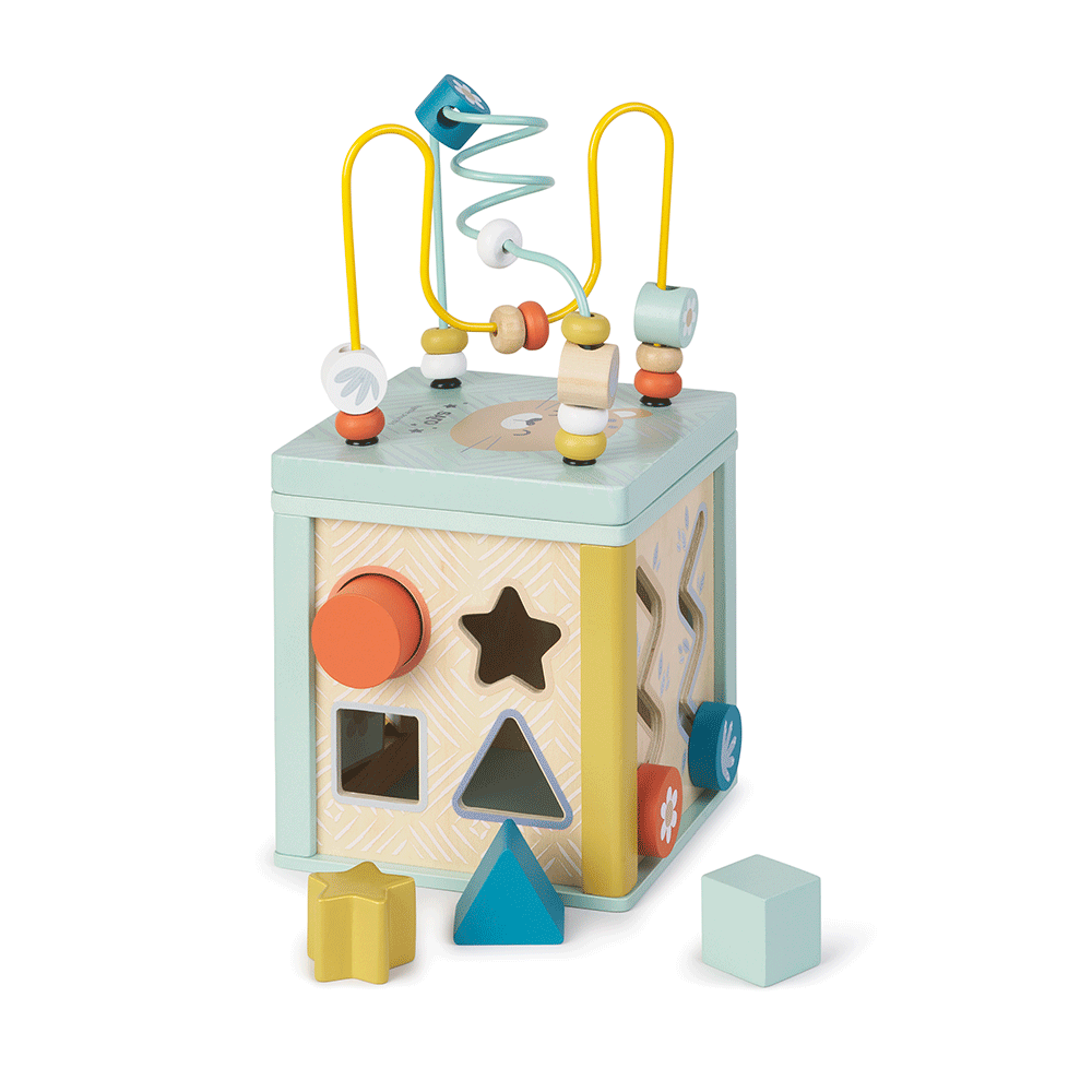 Cub de Activitati Saro Baby ,   Lemn FSC, 6 Fete Interactive   Motricitate Fina 12M+