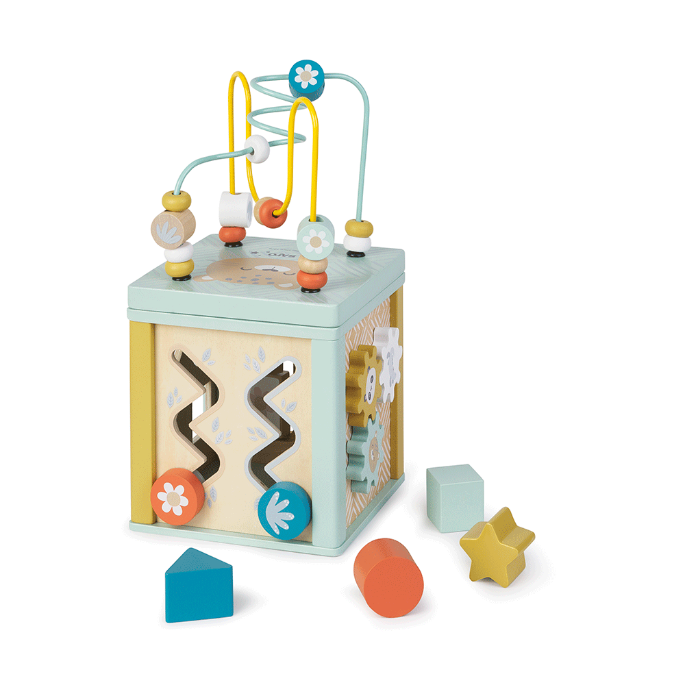 Cub de Activitati Saro Baby ,   Lemn FSC, 6 Fete Interactive   Motricitate Fina 12M+