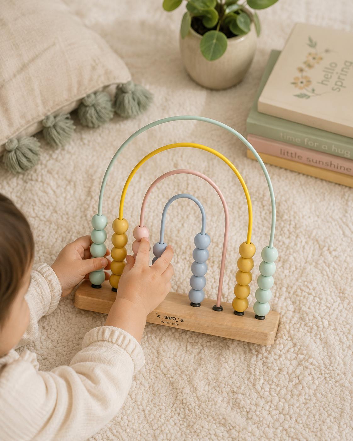 Abac Curcubeu din Lemn Saro Baby ,   Numarare E i Culori   Jucarie Educativa E i Decorativa 12M+