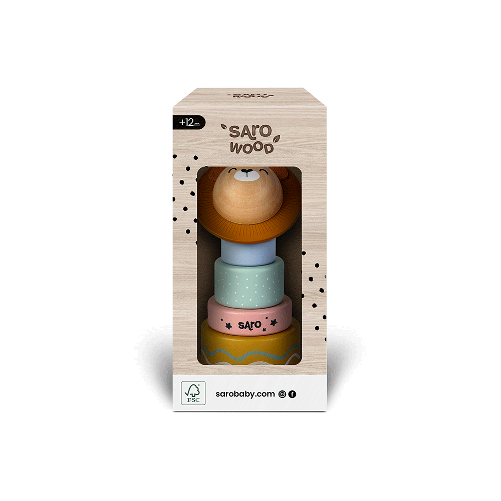 Piramida de Stivuire cu Inele Saro Baby ,   Lemn FSC Certificat   Coordonare E i Motricitate 12M+