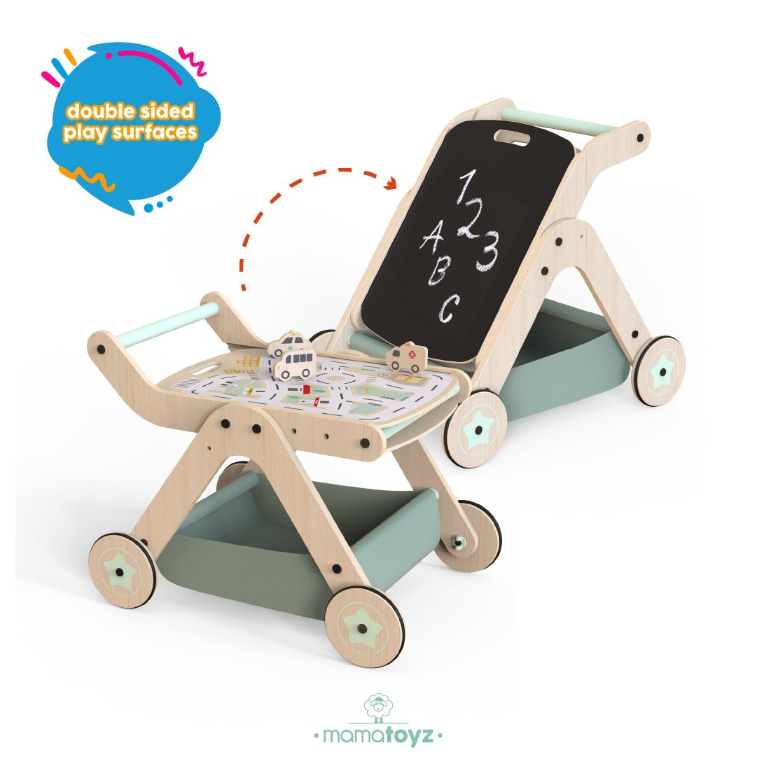 Antepremergator model CITY din lemn 5 in 1 MamaToyz cu masuta de activitati
