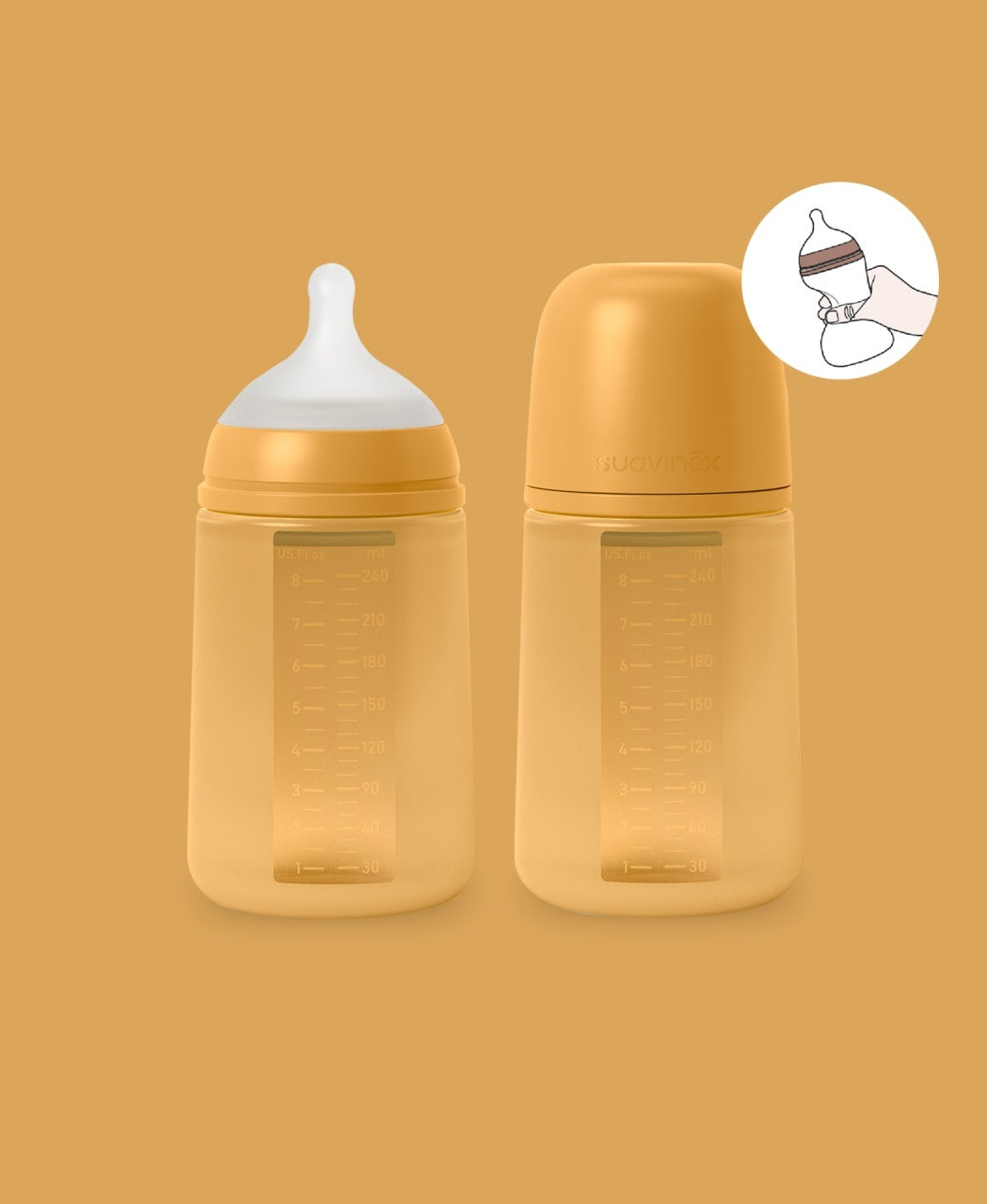 Biberon din silicon, 240ml, Colour Essence SX Pro debit mediu, galben muștar