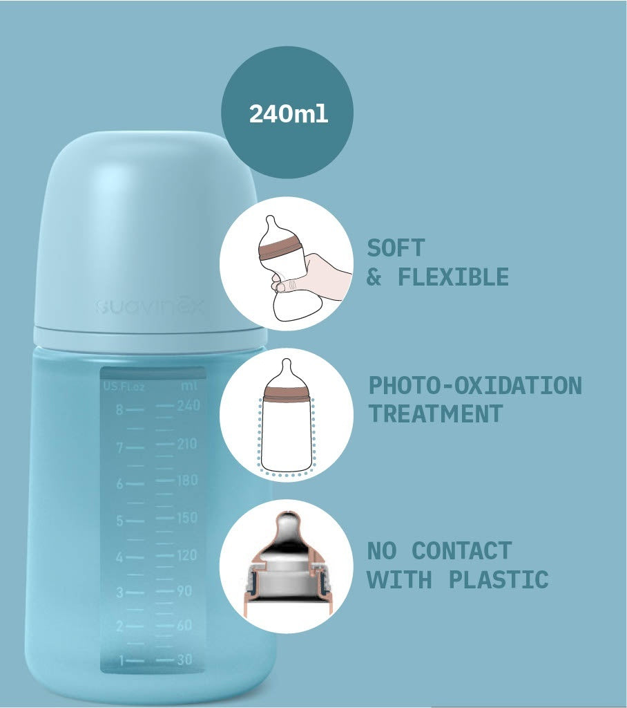 Biberon din silicon, 240ml, Colour Essence SX Pro debit mediu, rosu