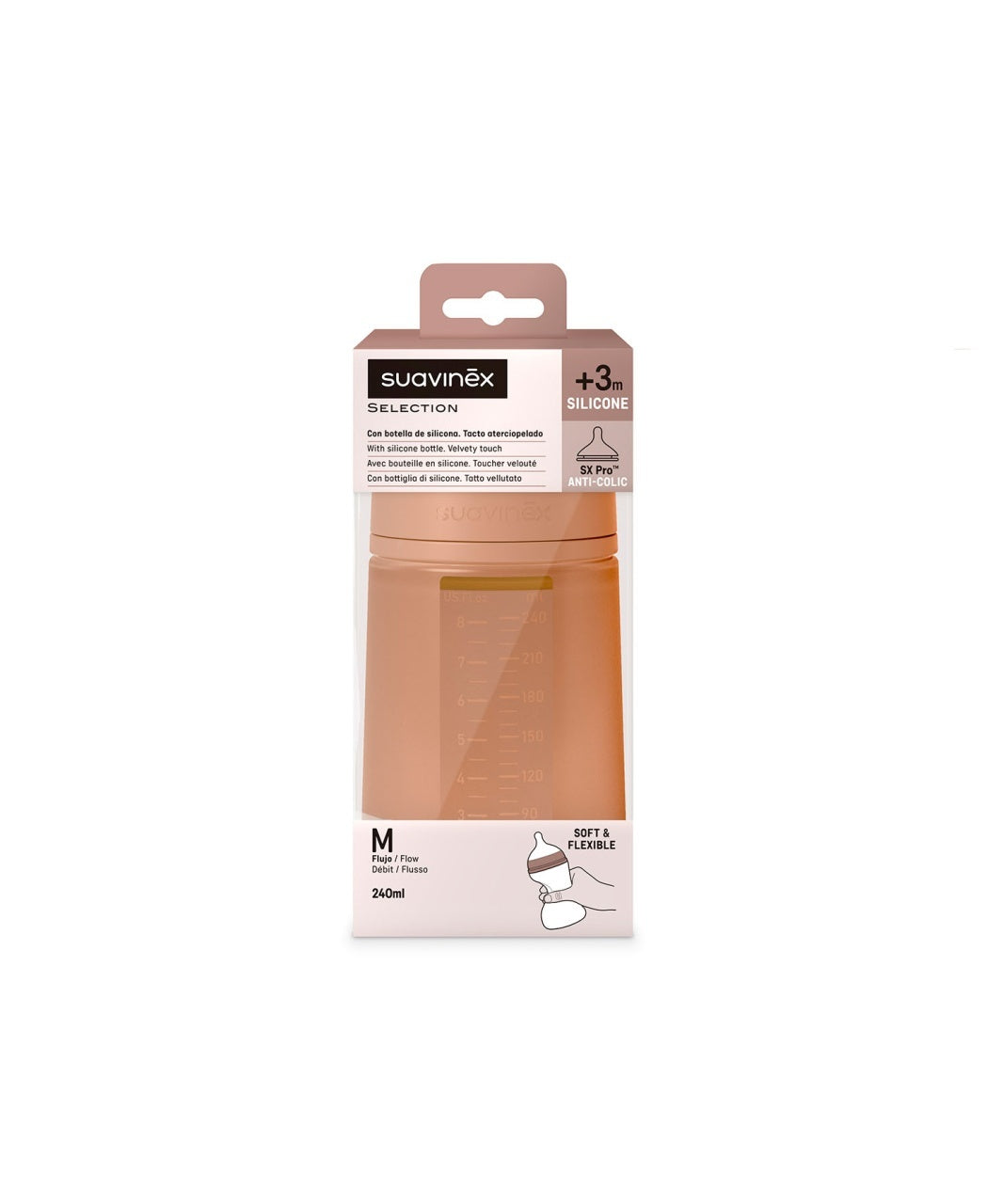 Biberon din silicon, 240ml, Colour Essence SX Pro debit mediu, rosu