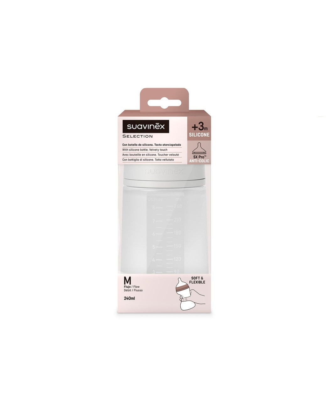 Biberon din silicon, 240ml, Colour Essence SX Pro debit mediu, transparent