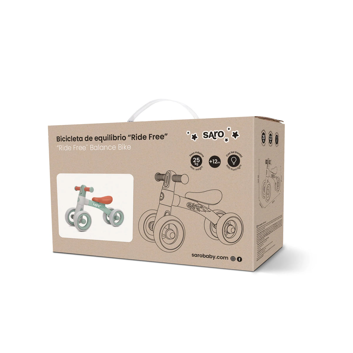 Bicicleta de Echilibru Saro , zRide Free   Pink ,   4 Roti EVA, Lumina Frontala, Cadru Otel   Fara Pedale 12M+ Max 25 kg