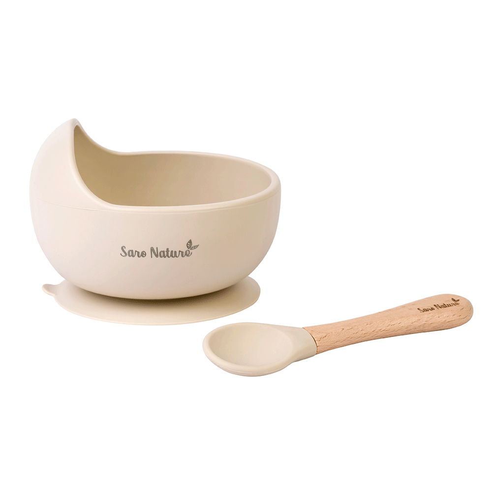 Set Hranire Saro , zNordic Wave   sand ,   Bol Silicon 250ml cu Ventuza + Lingura Silicon E i Lemn de Fag   BLW 6M+