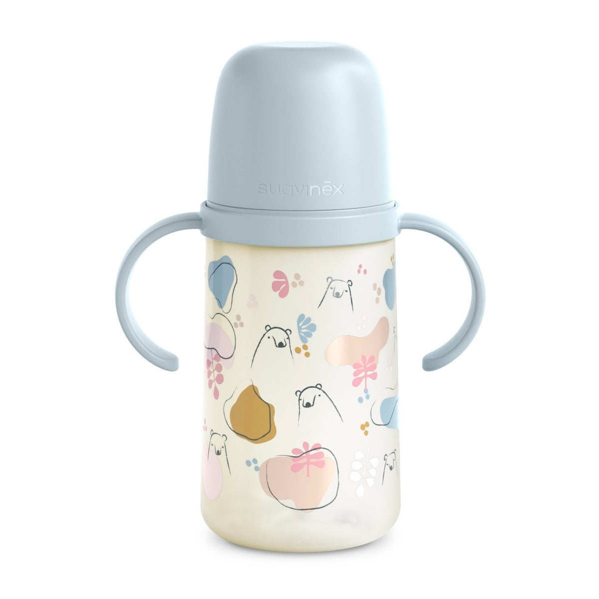 Cana cu muștiuc din silicon, 270 ml, Bears, albastru, Suavinex