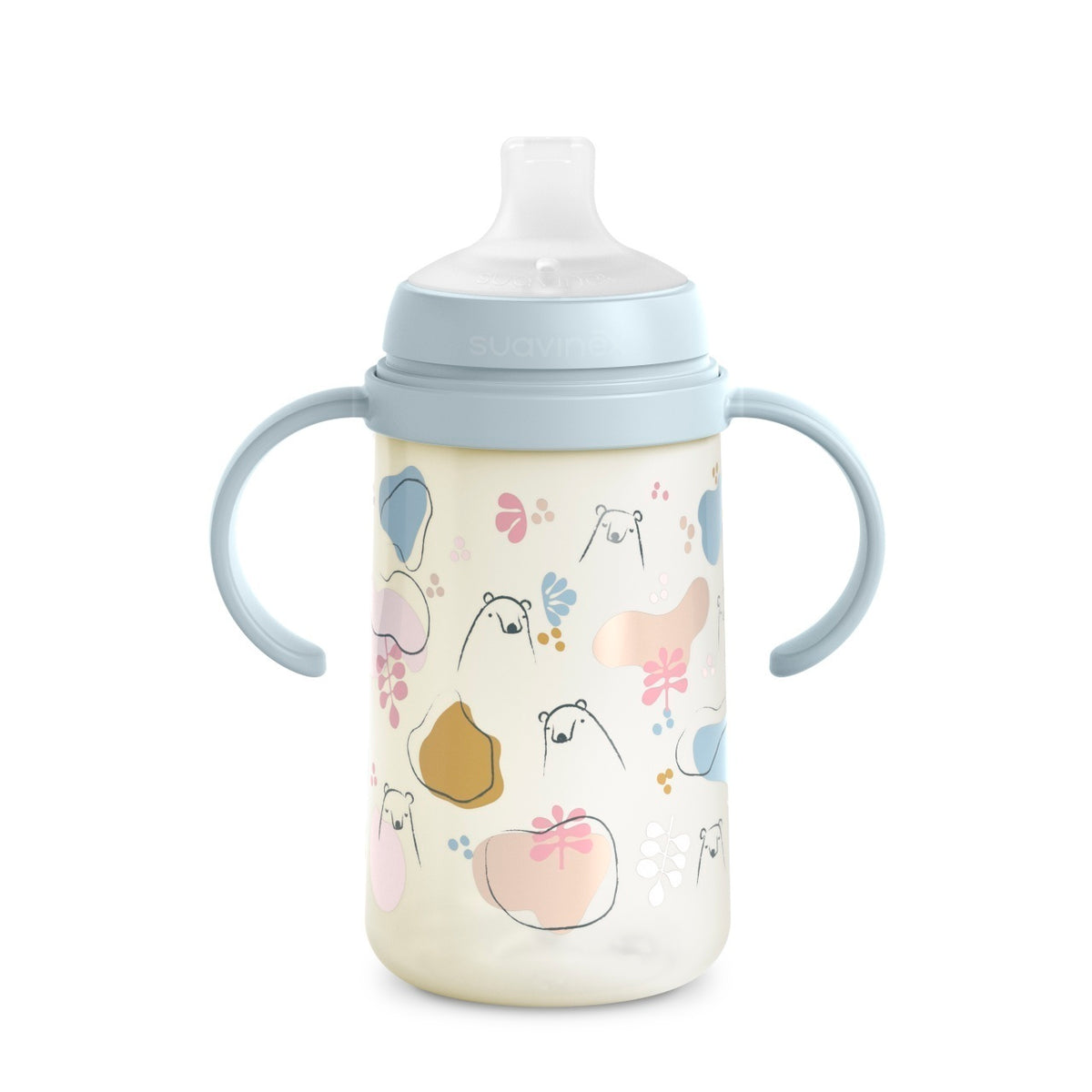 Cana cu muștiuc din silicon, 270 ml, Bears, albastru, Suavinex