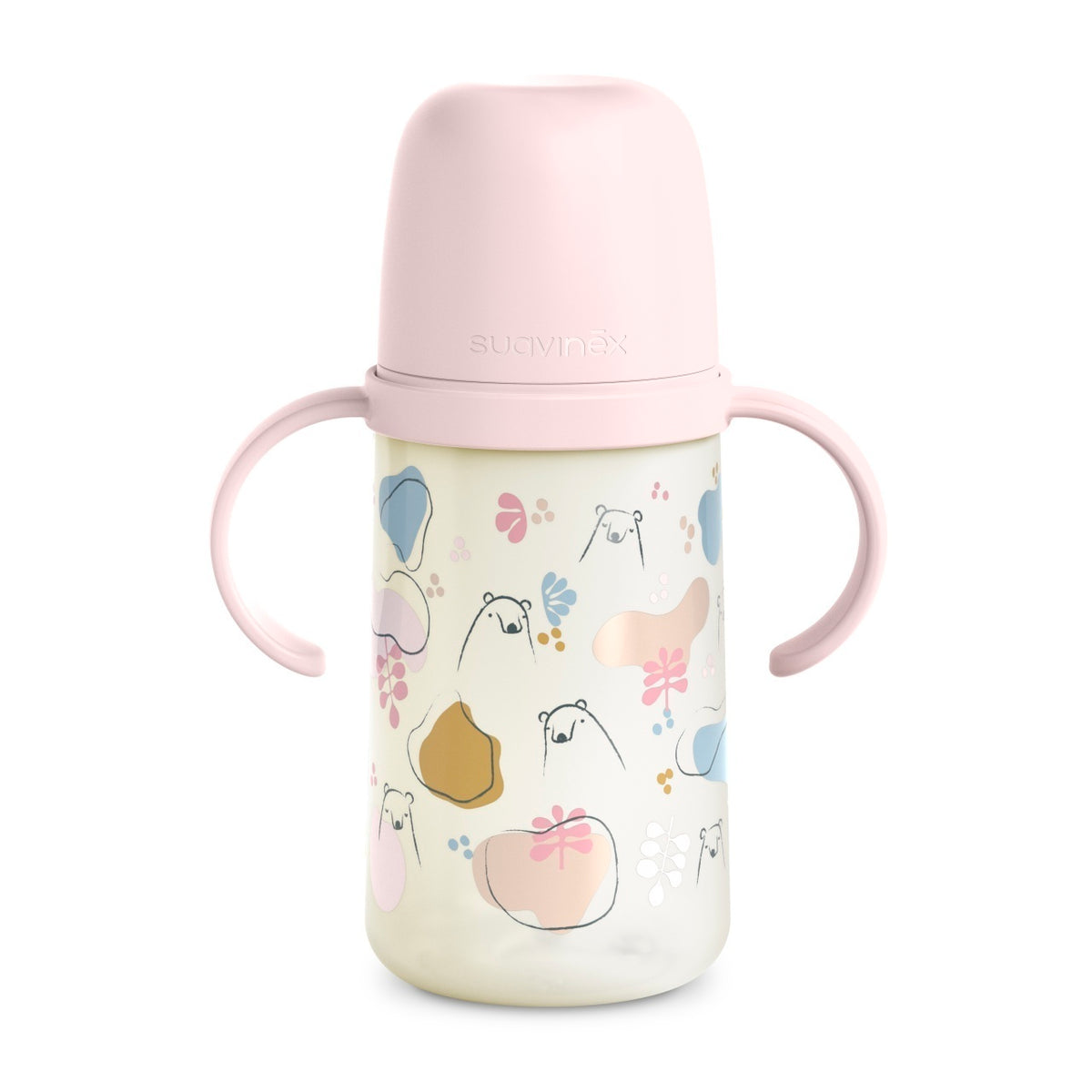 Cana cu muștiuc din silicon, 270 ml, Bears, roz, Suavinex