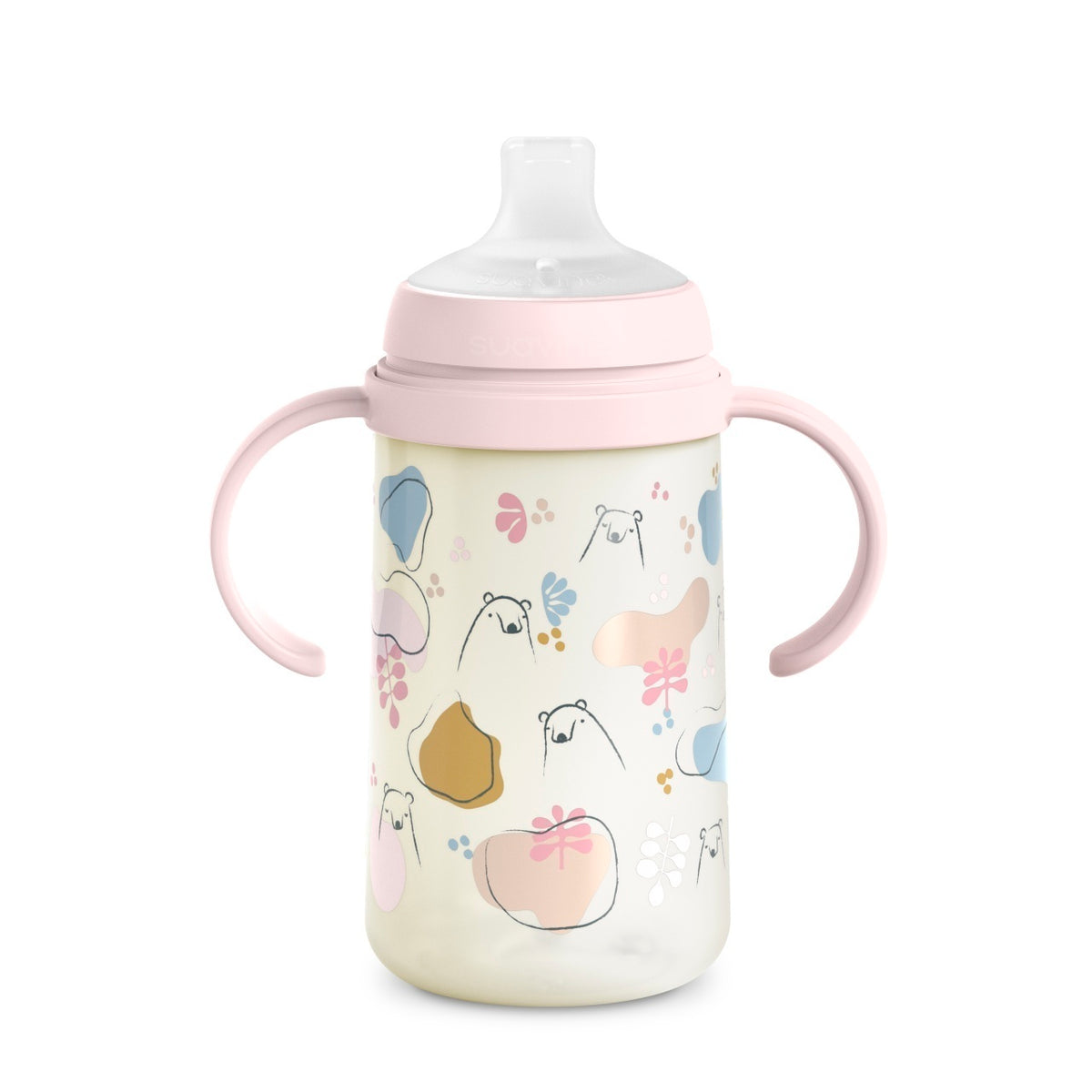 Cana cu muștiuc din silicon, 270 ml, Bears, roz, Suavinex