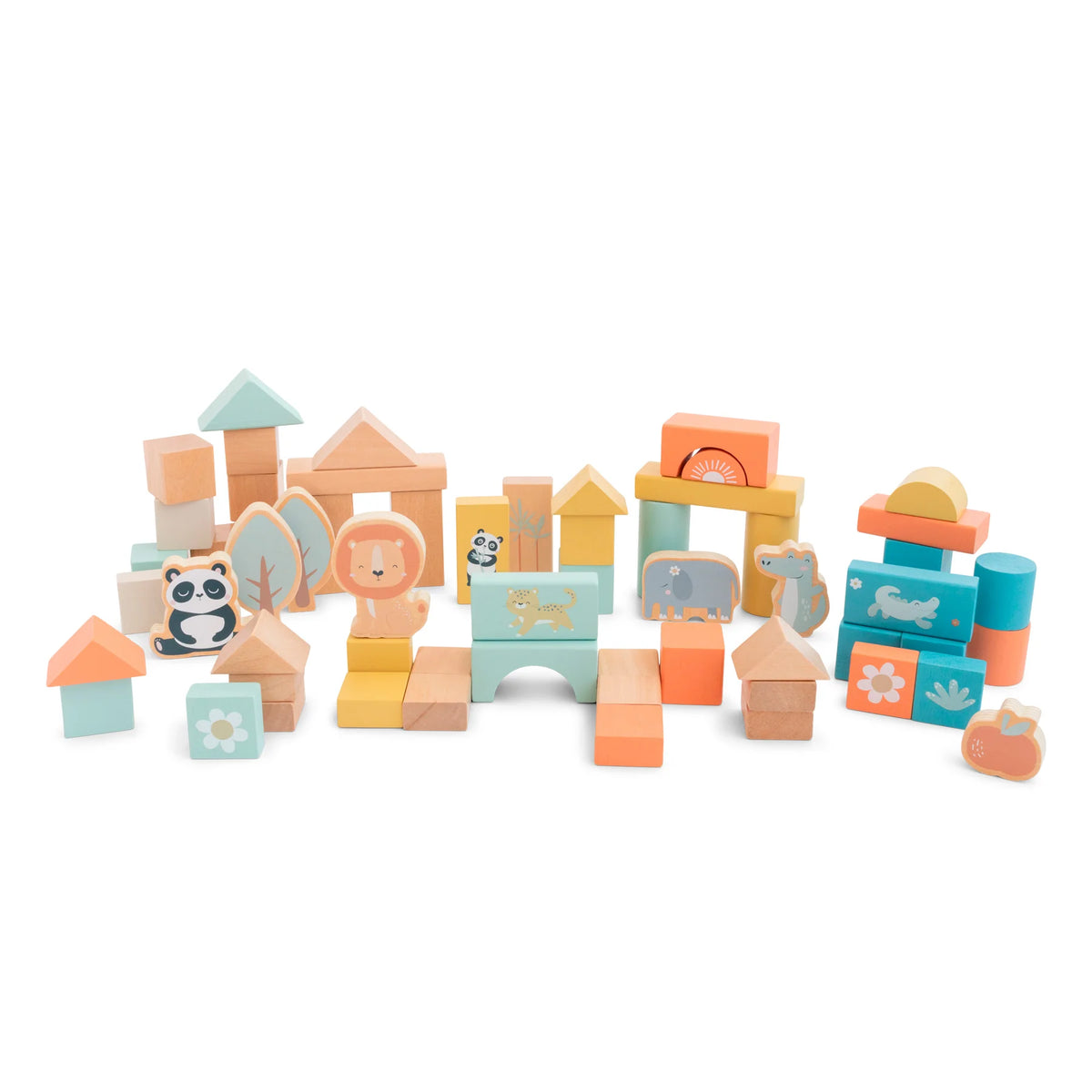Set 60 Blocuri de Constructie din Lemn FSC Saro Baby   Creativitate si Motricitate Fina 24M+
