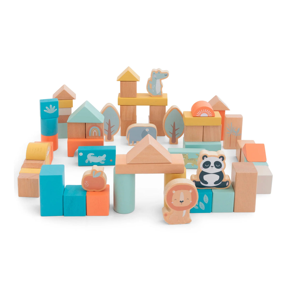 Set 60 Blocuri de Constructie din Lemn FSC Saro Baby   Creativitate si Motricitate Fina 24M+