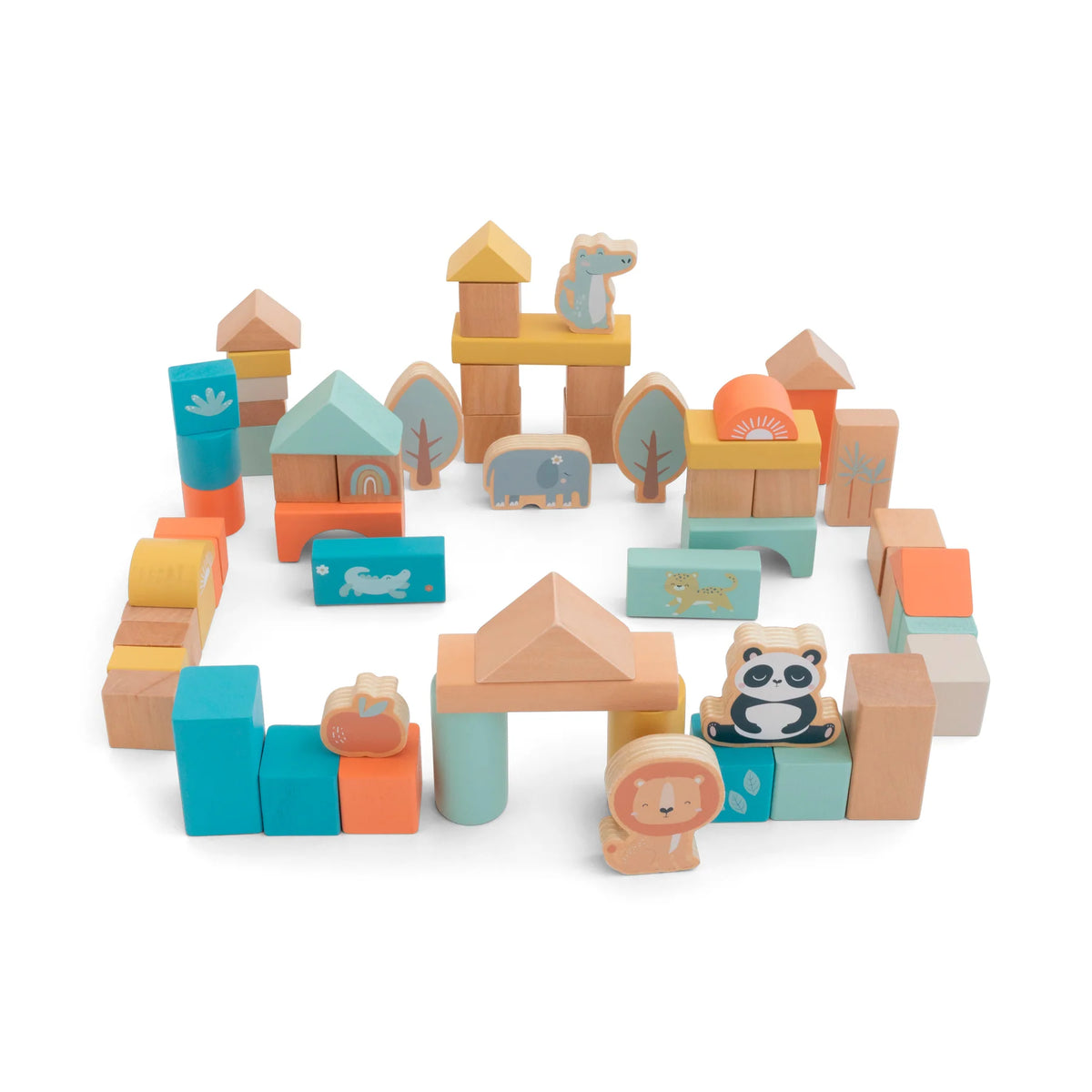 Set 60 Blocuri de Constructie din Lemn FSC Saro Baby   Creativitate si Motricitate Fina 24M+