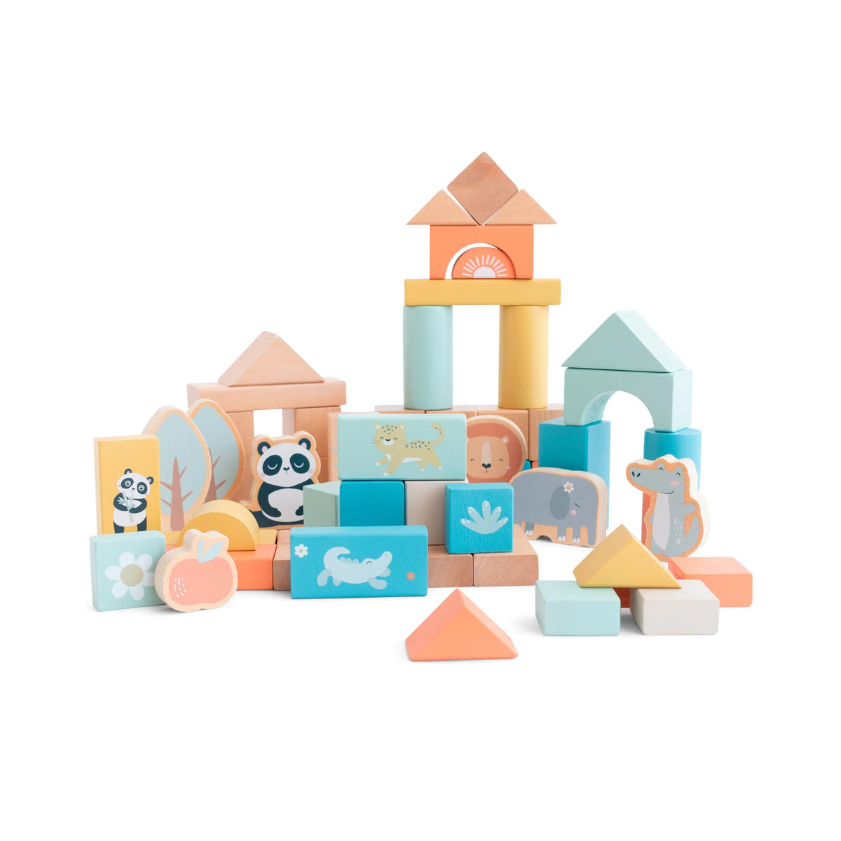 Set 60 Blocuri de Constructie din Lemn FSC Saro Baby   Creativitate si Motricitate Fina 24M+