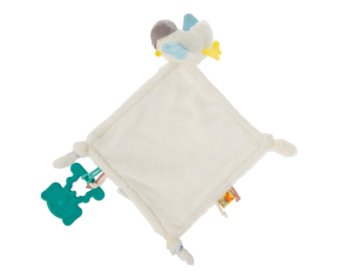 Jucarie dentitie cu paturica pathwork Bird, BabyJem, alb