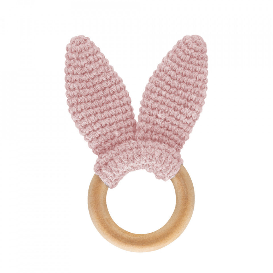 Jucarie dentitie din bumbac cu inel din lemn BabyJem Amigurumi
