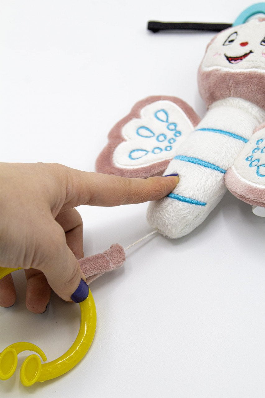 Jucarie din plus cu vibratii pentru bebelusi Fluture, 6 luni+, BabyJem (Culoare: Roz)