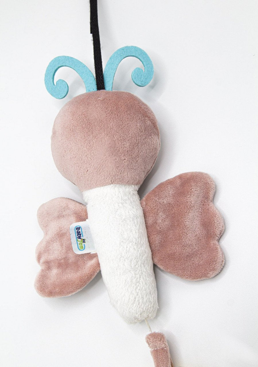 Jucarie din plus cu vibratii pentru bebelusi Fluture, 6 luni+, BabyJem (Culoare: Roz)