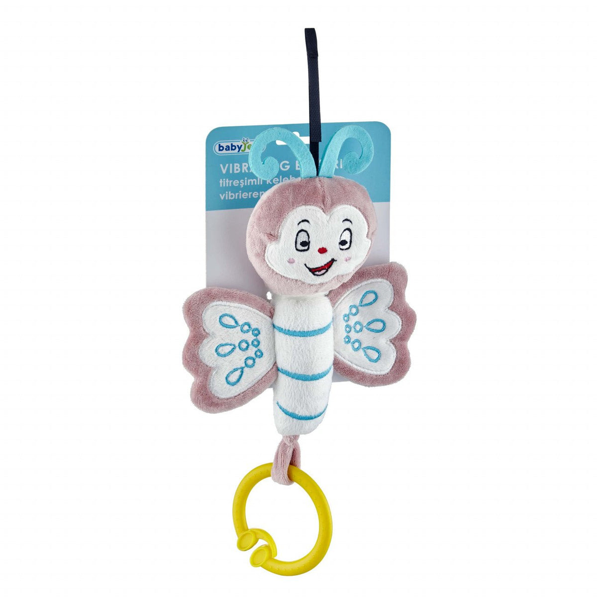 Jucarie din plus cu vibratii pentru bebelusi Fluture, 6 luni+, BabyJem (Culoare: Roz)
