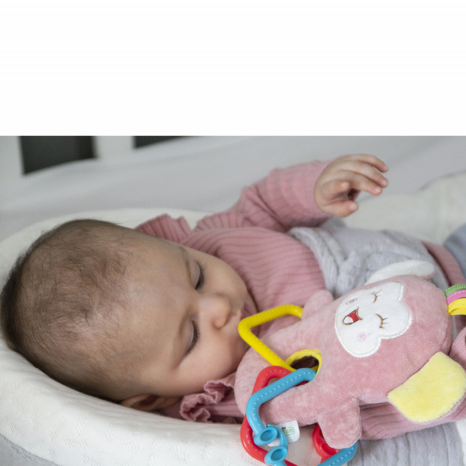 Jucarie din plus pentru bebelusi cu inele dentitie Funny Monkey BabyJem (Culoare: Bleu)