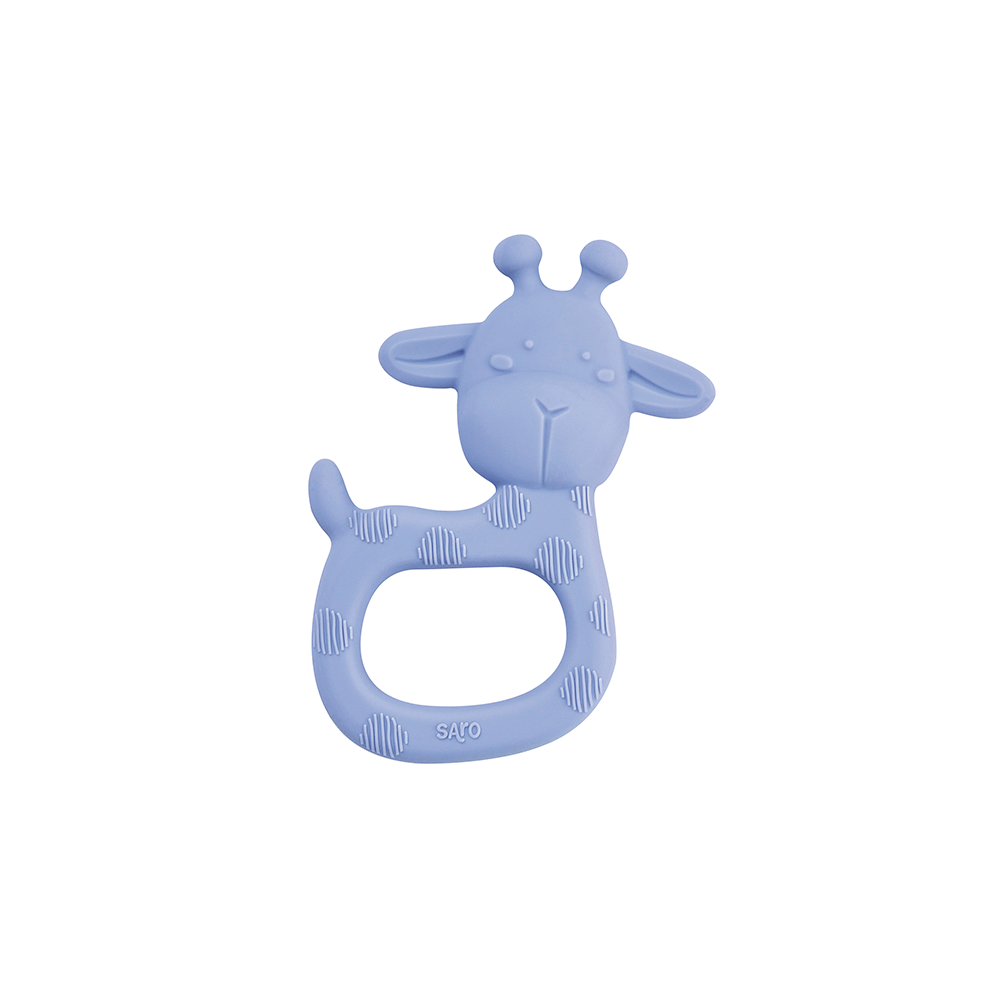 Jucarie senzoriala pentru dentitie din silicon,    Giraffe Party   - Blue