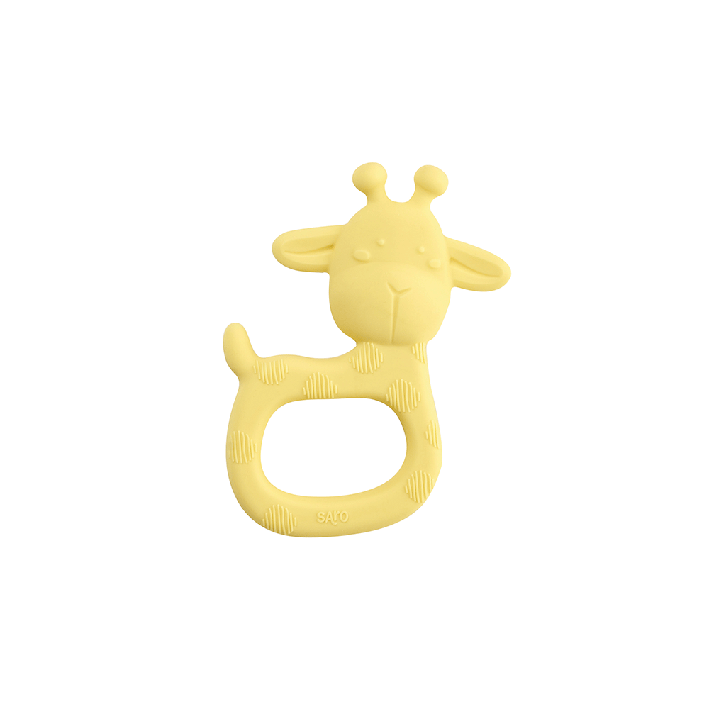 Jucarie senzoriala pentru dentitie din silicon,    Giraffe Party   - Yellow