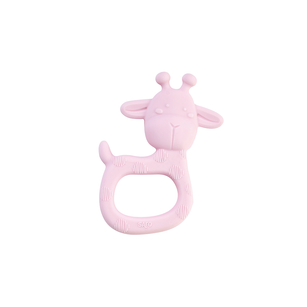 Jucarie senzoriala pentru dentitie din silicon,    Giraffe Party   - Rose
