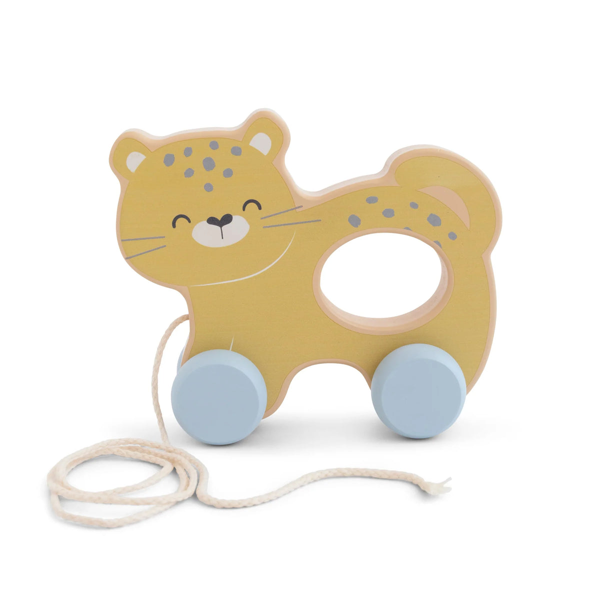 Jucarie de Tras Pull Along Ghepard Saro Baby ,   Lemn FSC, Funie Bumbac   Primii PaE i 12M+