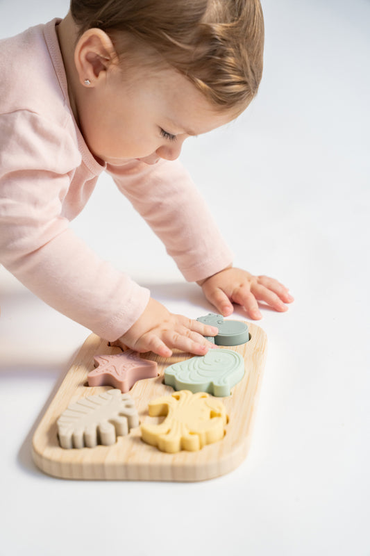 Puzzle Sea Life Saro Baby ,   Silicon Alimentar E i Bambus, Dentitie   Forme E i Culori 9M+