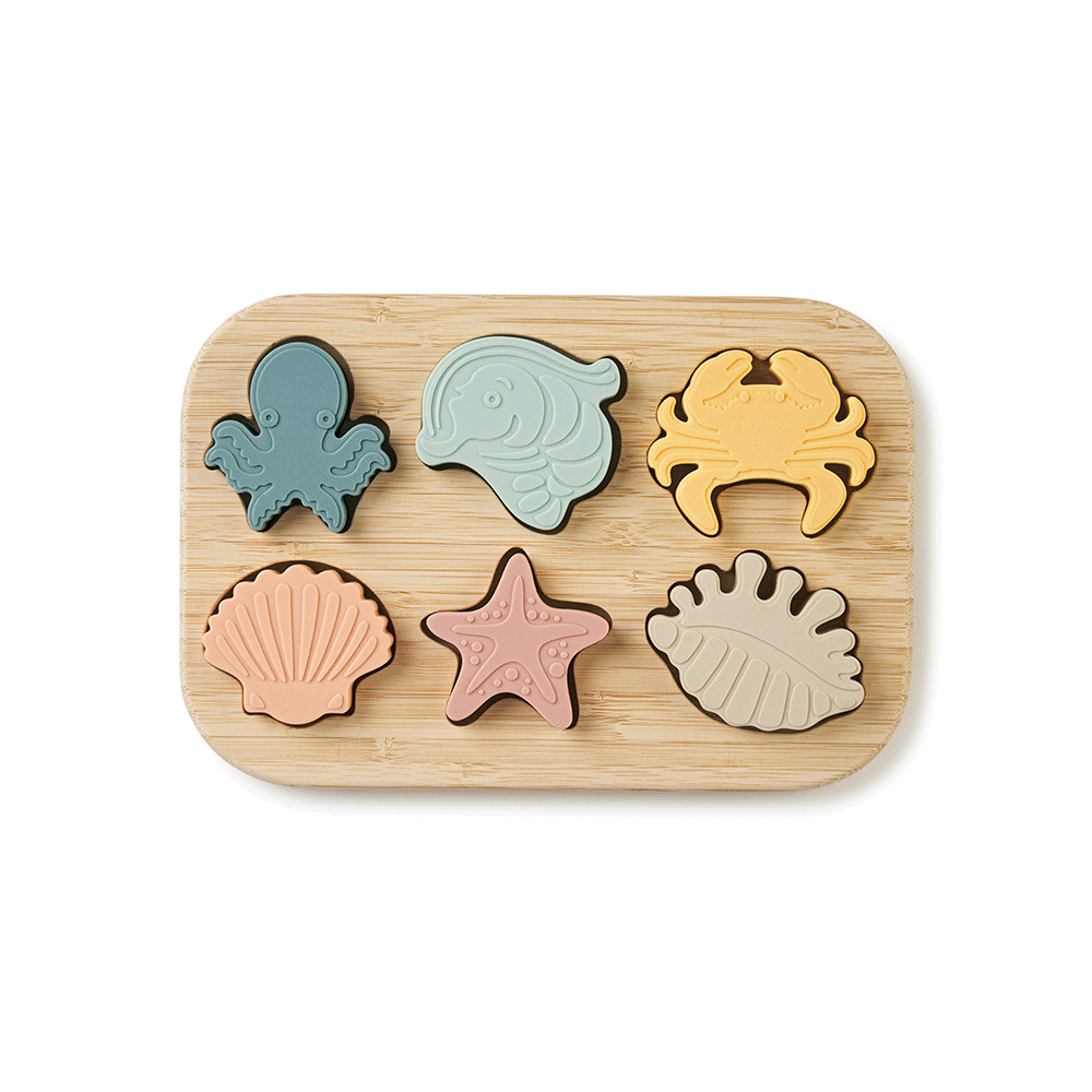 Puzzle Sea Life Saro Baby ,   Silicon Alimentar E i Bambus, Dentitie   Forme E i Culori 9M+